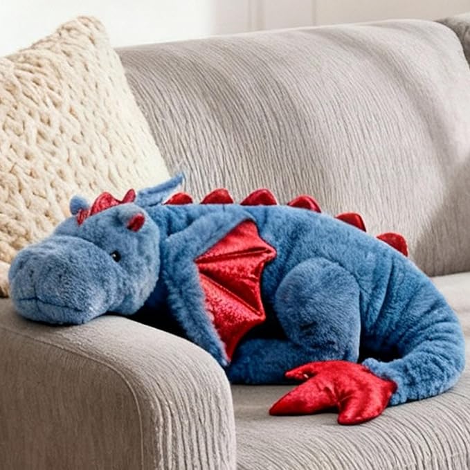 ARELUX Large 36in Cute Dragon Stuffed Animals Plush Toy Soft Blue Pterosaur Plushie Giant Fuzzy Dinosaur Pillow Plushies with Wings Cuddly for Friends Family Member
