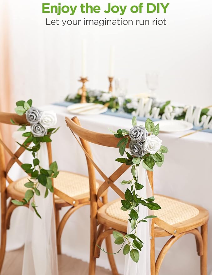 InnoGear Artificial Flowers, 100 Pcs White Foam Fake Roses Bulk with Stems for Decoration DIY Wedding Bouquets Centerpieces Bridal Shower Party Christmas Tree