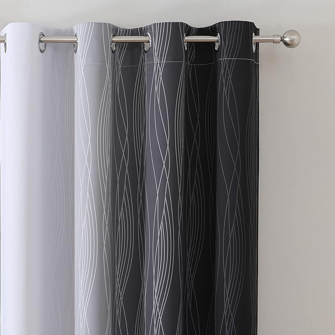 Estelar Textiler Ombre Greyish White and Black Blackout Curtains & Drapes 45 Inch Length 2 Panels for Bedroom, Thermal Insulated Full Light Blocking Grommet Blackout Drapes for Bathroom, 52Wx45L