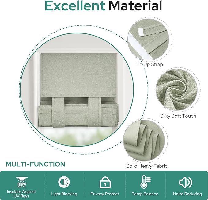 HOMEIDEAS 100% Linen Blackout Sidelight Curtains for Front Door, Side Door Window Curtains, Small Window,Thermal Insulated Covering, 1 Panel, W12 X L68 Inch, Sage Green