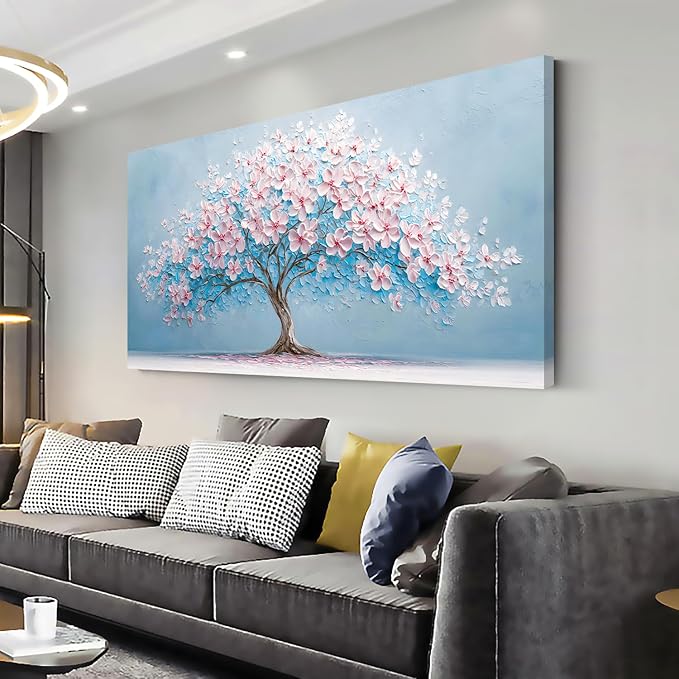 Ggaafet Pink Blue Tree Wall Art for Living Room Canvas Oil Painting Prints Beautiful Tree of Life Art Deco Modern Artwork Office Bedroom Family Dining Room Decor Large