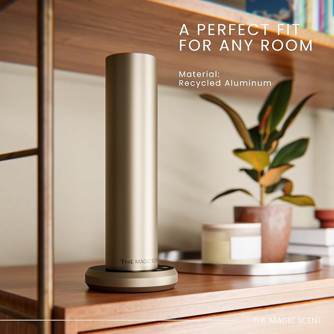 The Magic Scent Bluetooth Diffuser - Smart Ultra-Quiet Cold-Air Waterless Scent Diffuser for Home, Hotel, & Office - Programmable Intensity & Timer - Premium Aroma Oil Included (Gold)