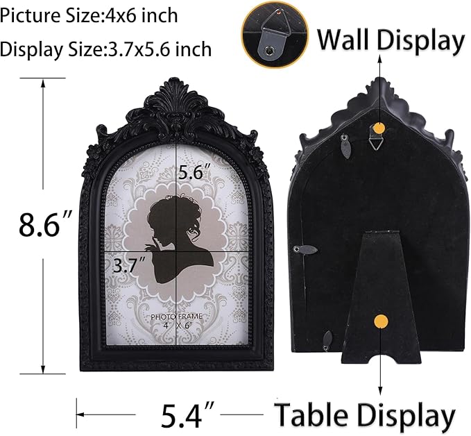 SIKOO Vintage Picture Frame 4x6 Black Gothic Picture Frame Wall Mount or Tabletop Display Antique Wall Decor Gallery Ornate Gothic Home Decor