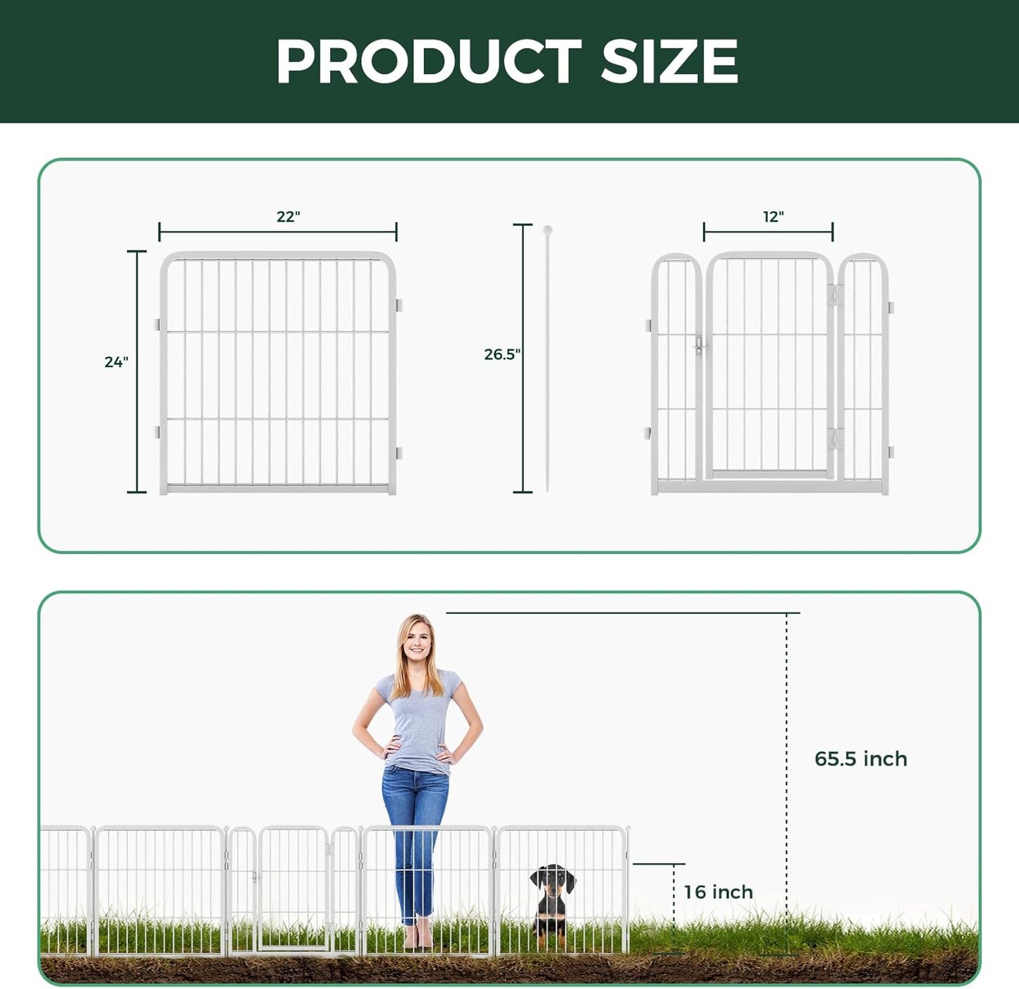 FXW Garden Fence Outdoor for The Yard – 24in(H) x 44.4ft(L) Heavy Duty Metal Animal Barrier for Dog and Rabbit, Decorative Dog Fence, 24 Panels, White