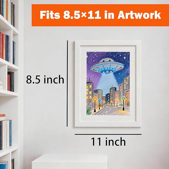 Kids Art Frames 8.5x11, 4-Pack Front Opening Changeable Picture Frames for Kids Artwork, Holds 150 Pieces Each, Artwork Storage and Wall Display Frame for Drawings, Portfolio, White & Wood