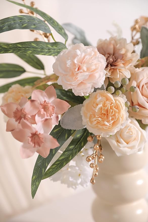 rongflower Artificial Flowers Combo Box Set Champagne Fake Flower Leaf Box with Stems for DIY Wedding Bouquets Centerpieces Arch Arrangement Baby Shower Party Home Decorations