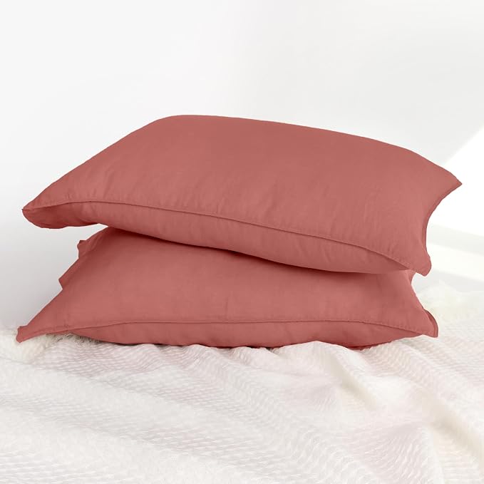 Linen World Linen Pillow Cases Set of 2,20"x40" King Size,100% French Natural Flax Soft Linen Pillowcases,Clay Pink