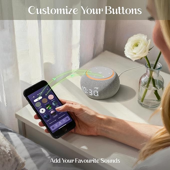 Santebee Sound Machine for Sleep White Noise Machine for Adults Night Light, Luna Pro 507 Soothing Sounds, Dual-stage Alarm&Snooze, Smart App Control Custom Buttons, Dimmable Clock Timer for Baby Kids