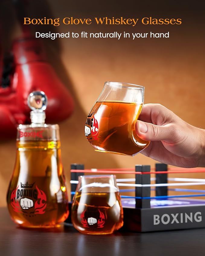 Boxing Gifts for Men Dad, Kollea Boxing Whiskey Decanter with 2 Boxing Glove Glasses - Home Bar Decor, Unique Anniversary & Birthday Gifts for Men, Brother, Whiskey Lovers, Coaches, Boxer Fans - Red