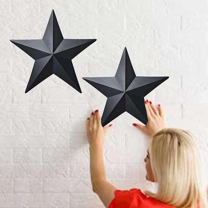 JoyEvy 15.5” Black Barn Star Wall Decor,Metal Stars for Outside Rustic Vintage Western Country Farmhouse Home Wall Decoration,Texas Stars for House Art Décor(Set of 2)