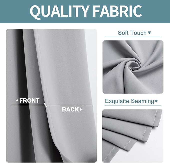 ChrisDowa Blackout Curtains 70 inches Wide for Bedroom - 2 Panels Set Extra Wide Grommet Thermal Insulated Room Darkening Curtains for Living Room (Light Grey, 70 x 63 Inch)