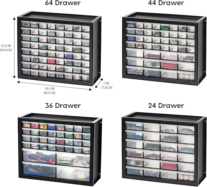 IRIS USA Small Plastic Storage Drawers, Made in USA, 16-Drawer Organizer, Stackable Teacher Toolbox for Crafts, Crayons, Beads, Screws, Hardware, Building Bricks, Desk & Garage Storage – Black