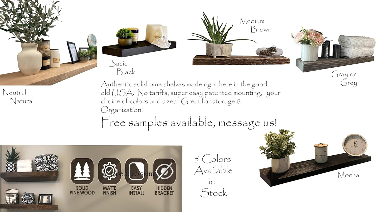 joelsantiques - 72 Inch x 12 Inch Deep - Wooden Floating Shelves for Wall - 72x12x2 in - Made of Natural Wood - Long Heavy Duty Wall Shelves for Bedroom - Perfect for Living Room, Kitchen - Mocha