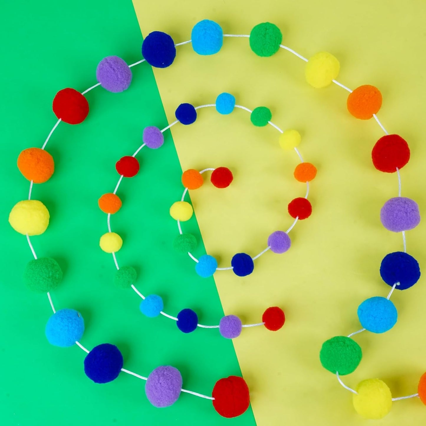 XmasExp Rainbow Colorful Pom Pom Garland Decorations, Large Felt Ball Garland for Classroom, Mantle, Indoor Home Decor, Tree Ornaments, Kids Room and Party Hanging Decor,1.57" 13 Ft