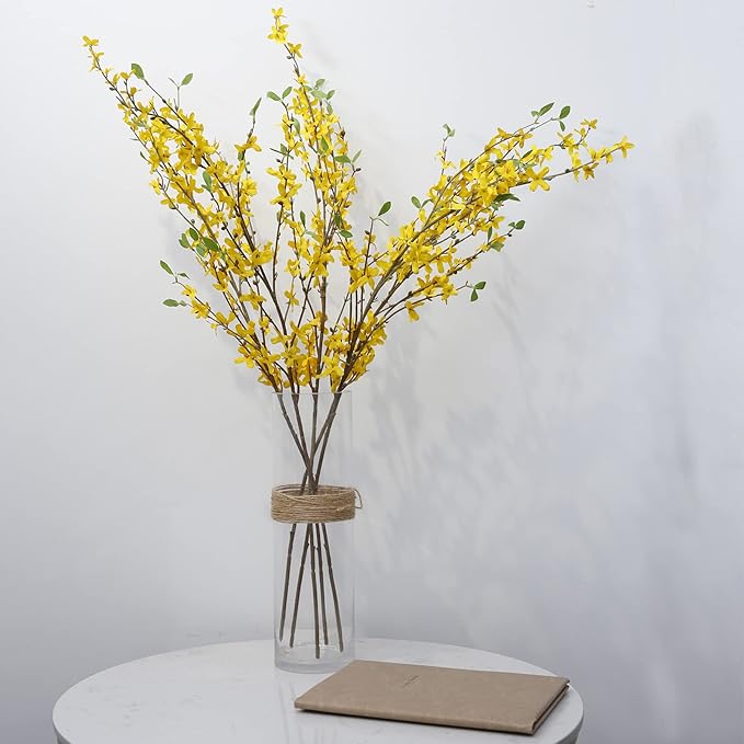 Artificial Forsythia Branches, 12 Pcs 39.4 Inch Cherry Blossom, Spring Flowers Artificial for Decoration, Silk Forsythia Flowers Artificial Orchids Wedding Office Home Party Dining