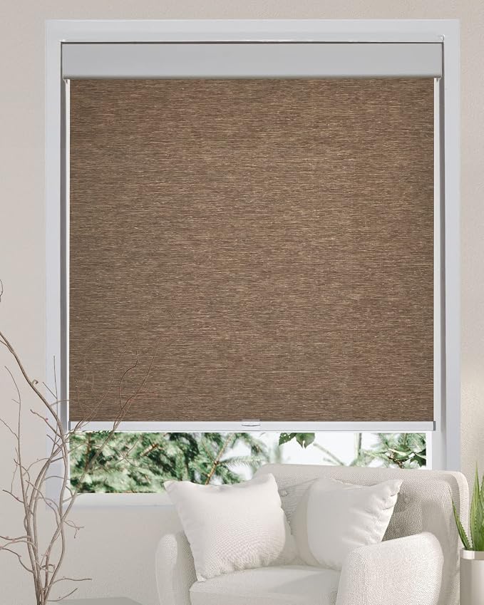 Persilux Roller Shades Light Filtering Cordless Free-Stop Roller Blinds for Windows (Brown 70" W x 72" H) Natural Woven UV Protection Privacy Window Shades for Home, Living Room, Office, Doors, Patio