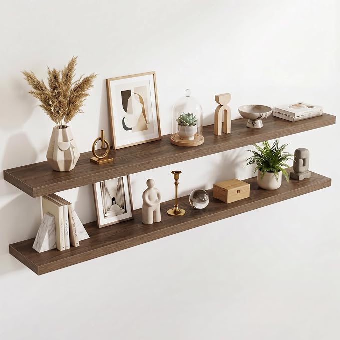 Acovy 10" Extra Deep Floating Shelves for Wall, 72" Long Wood Wall Shelves Set of 2 for Bathroom Bedroom Kitchen Living Room Laundry Room, Modern Floating Shelf for Home Decor