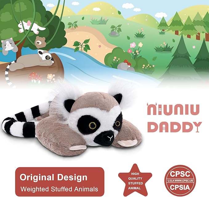 Niuniu Daddy Lemur Weighted Stuffed Animals for Kids & Adults, 20" | 3.3lb Large Weighted Plushies Pillow for Sleeping and Calming, Cute Lying Plush Toy Huggable Gift for Everyday Comfort