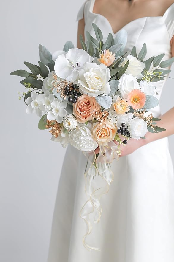 rongflower White Artificial Flowers Combo Silk Mix Fake Flowers Leaf for DIY Wedding Bouquets Centerpieces Arrangements Party Baby Shower Home Decorations