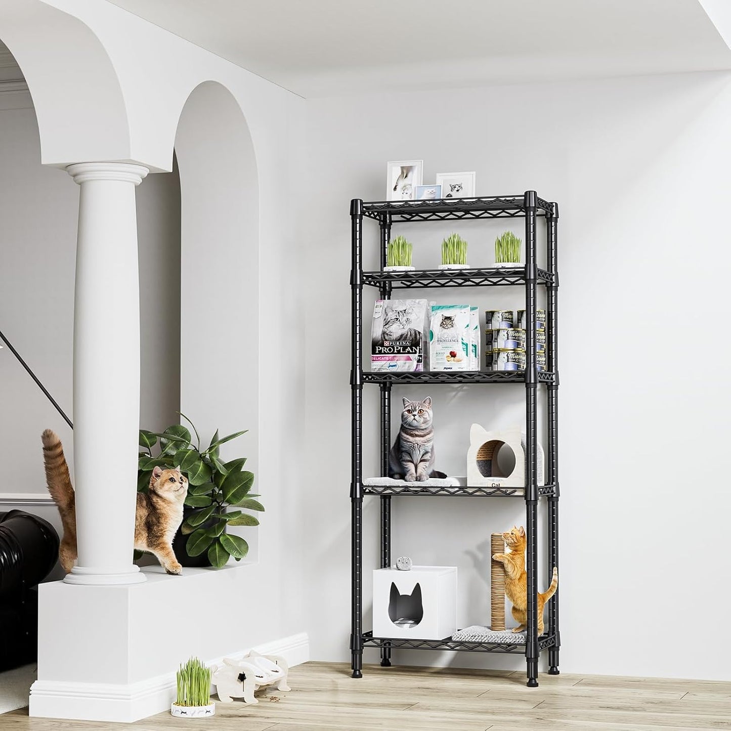 1250 lbs 5 Tier Shelf Metal Storage Shelves Wire Rack Closet Organizers for Garage Kitchen Bathroom Laundry Black 11.8" D x 23.6" W x 59.5" H