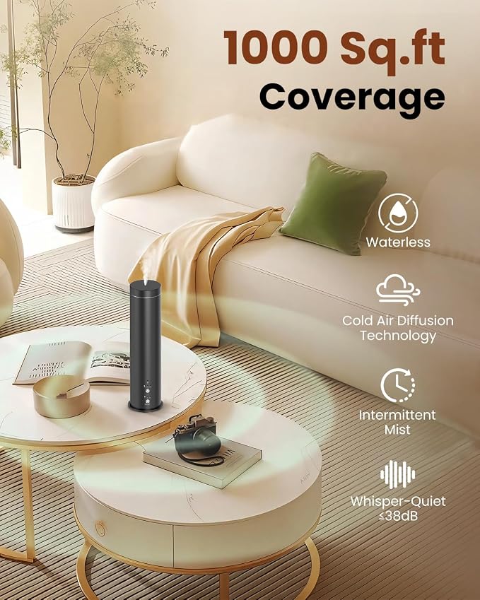 Waterless Essential Oil Diffuser for Large Room, 1000 Sq Ft Coverage, Scent Diffuser for Home, Office, Hotel and Spas - Aromatherapy Diffuser Fragrance Oil Machine, Remote Control, Timer, Black