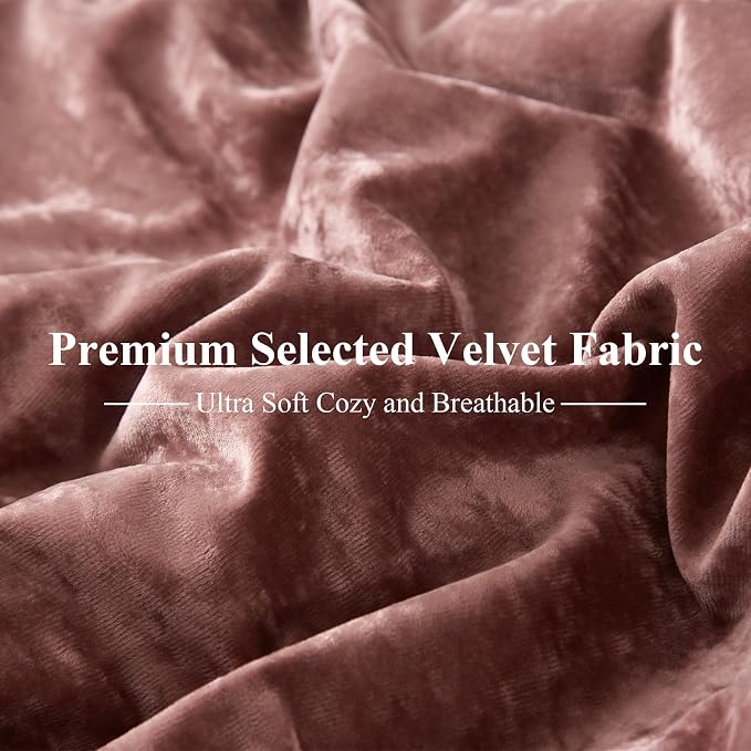 Ivellow Crushed Velvet Comforter Set Queen,Set, 5pcs Ultra SoftPink Luxury Cozy Flannel Queen Size (1 Comforter,2 Pillow Shams, 2 Euro Blush Pink