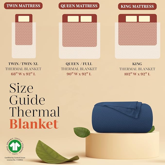 Mayfair Linen Cotton Throw Blankets for Bed Queen Size - Herringbone Pattern Soft Cotton Blanket (1 PC, Deep Blue), Breathable, Soft & Cozy Thermal All Season Throw for Bed Couch Chair Outdoors