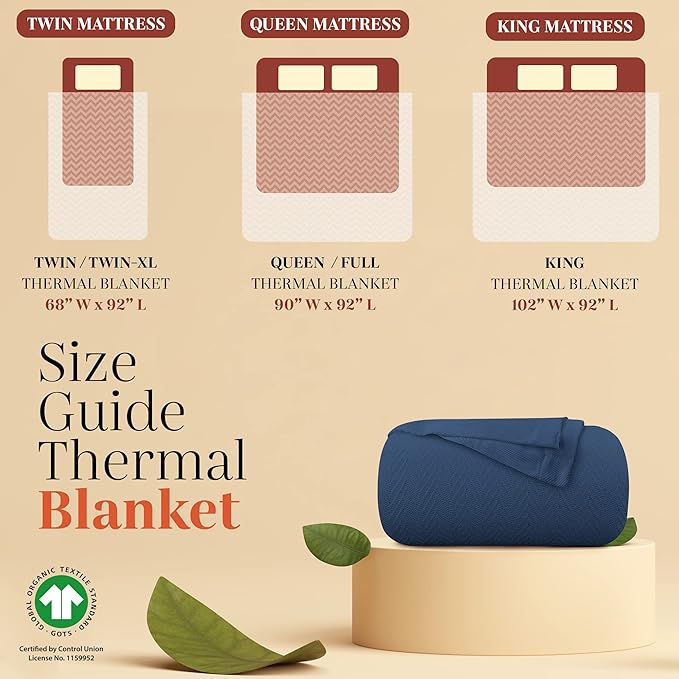 Mayfair Linen Cotton Throw Blankets for Bed King Size - Herringbone Pattern Cotton Blankets King Size (1 PC, Deep Blue), Breathable, Soft & Cozy Thermal All Season Throw for Bed Couch Chair Outdoors