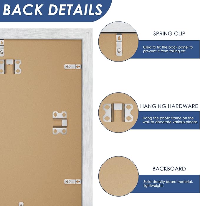PEALSN 11x14 Picture Frame Set of 6, Display Pictures 8x10 with Mat or 11x14 without Mat for Wall Mounting or Table Top Display, Photo Frames Collage for Wall Decor, Silver