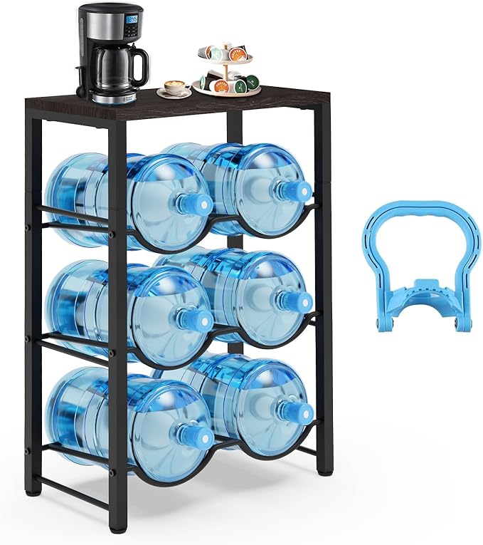 Semoprus 5 Gallon Water Bottle Holder for 6 Bottles, 3 Tiers Heavy-Duty Water Cooler Jug Rack with Reinforcement Frame for Home, Office, Restaurant