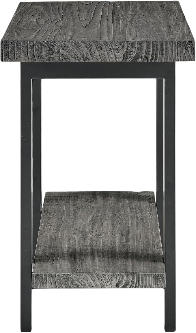 Alaterre Furniture Pomona Solid Wood 2-Tier End Table, Slate Grey, 27” | Side Table or Nightstand with Storage Shelf and Metal Legs, Industrial Farmhouse Chair Side Table for Living Room or Bedroom