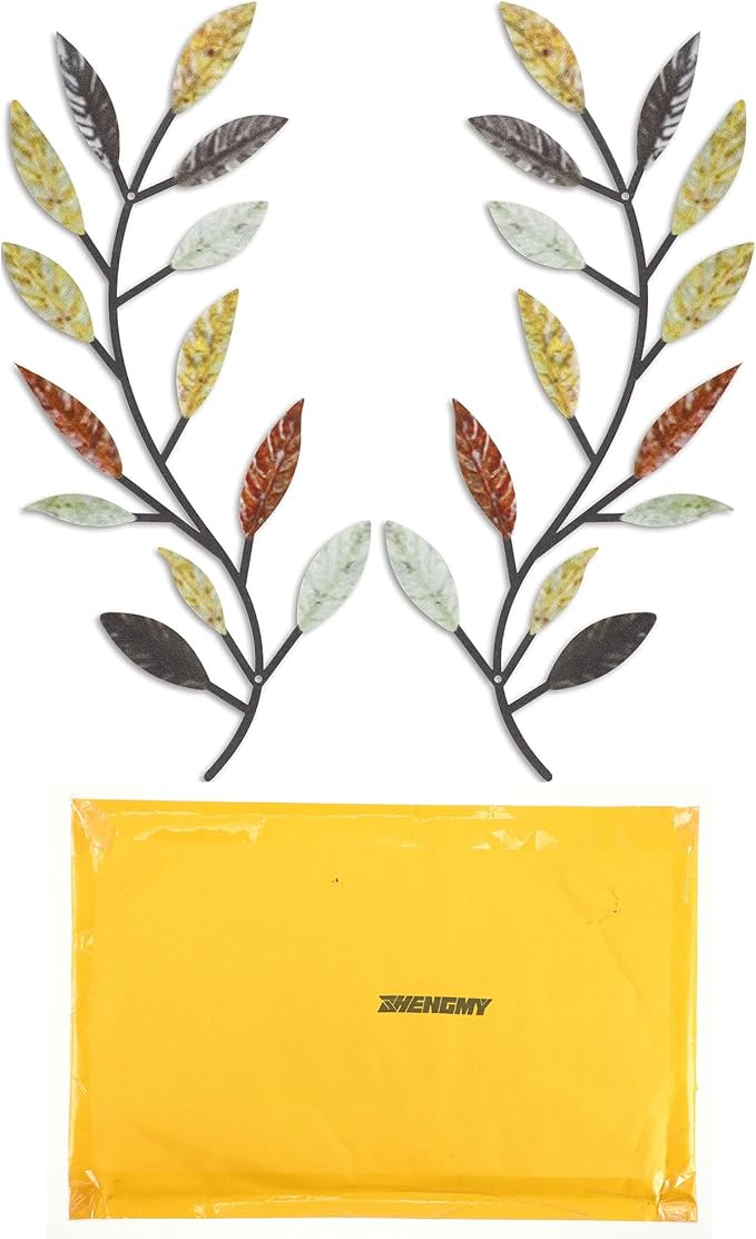 Zhengmy 2 Pieces Metal Tree Leaf Wall Decor Vine Olive Branch Leaf Wall Art Living Room, Hallway Wall Decor Outdoor Decoration(Multi Color)