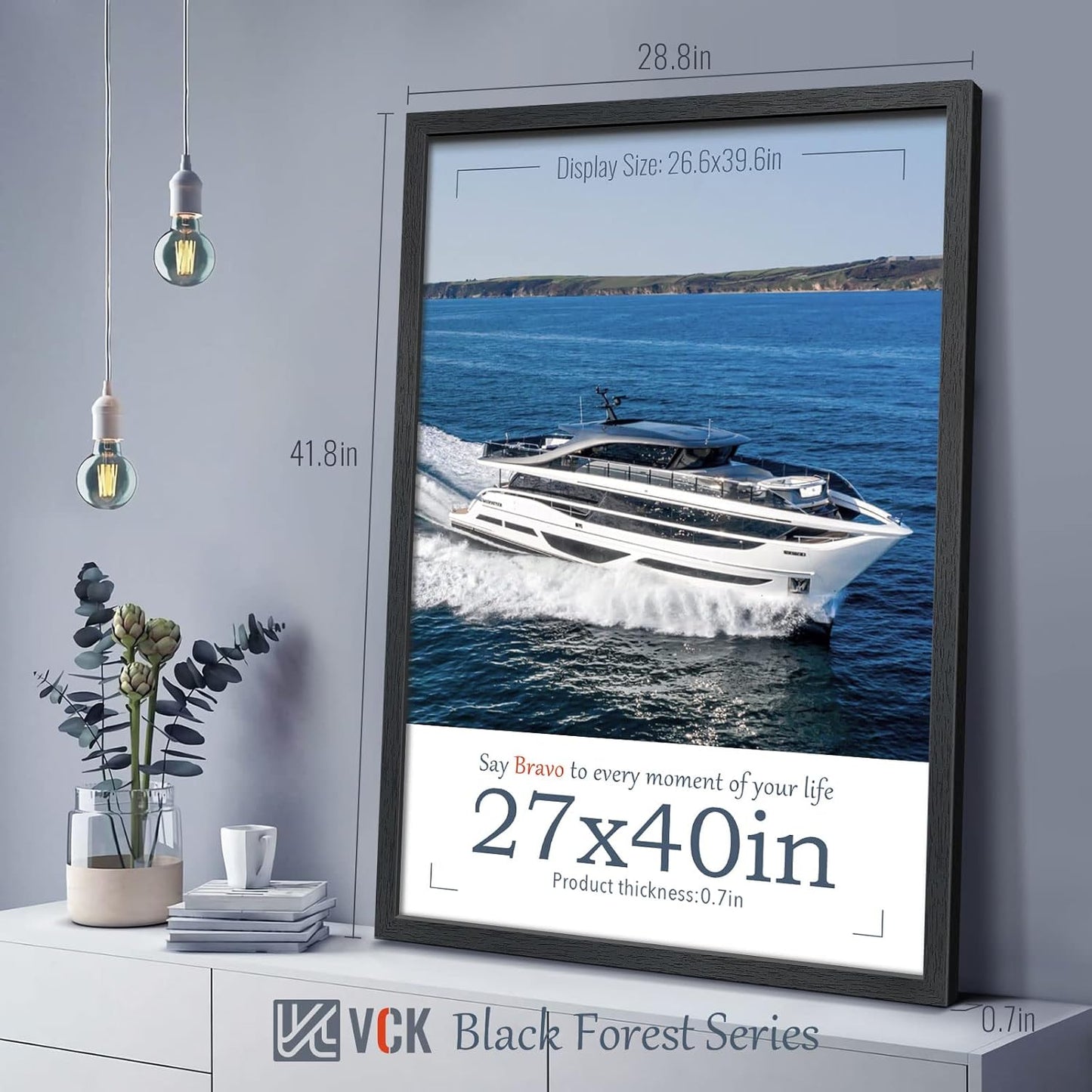 VCK 27x40 Solid Wood Poster Frames Set of 3, Exclusive Woodgrain Black Picture Frame, Wall Mounting Hanging