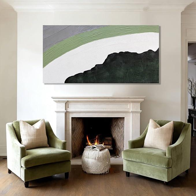 GAIDUOMAI Large Textured Wall Art Green Wall Decor Green and White Geometric Abstract Canvas Wall Art for Bedroom Neutral Artwork for Living Room 29"x 58"