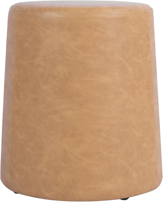 HomePop Faux Leather Organic ShapeOttoman (No Lid, Seat Only) | HomePop Home Décor | Round Pouf Foot Rest – Sand Faux Leather