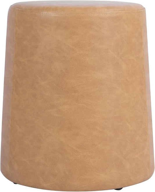 HomePop Faux Leather Organic ShapeOttoman (No Lid, Seat Only) | HomePop Home Décor | Round Pouf Foot Rest – Sand Faux Leather