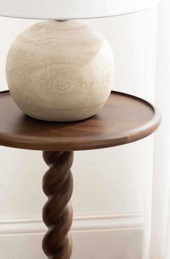 Kate and Laurel Willoughby Modern Wooden Spiraled Round Side Table, 15 x 15 x 24, Walnut Brown, Accent Pedestal End Table with Turned Base for Use as Indoor Plant Stand or Bedroom Nightstand Option