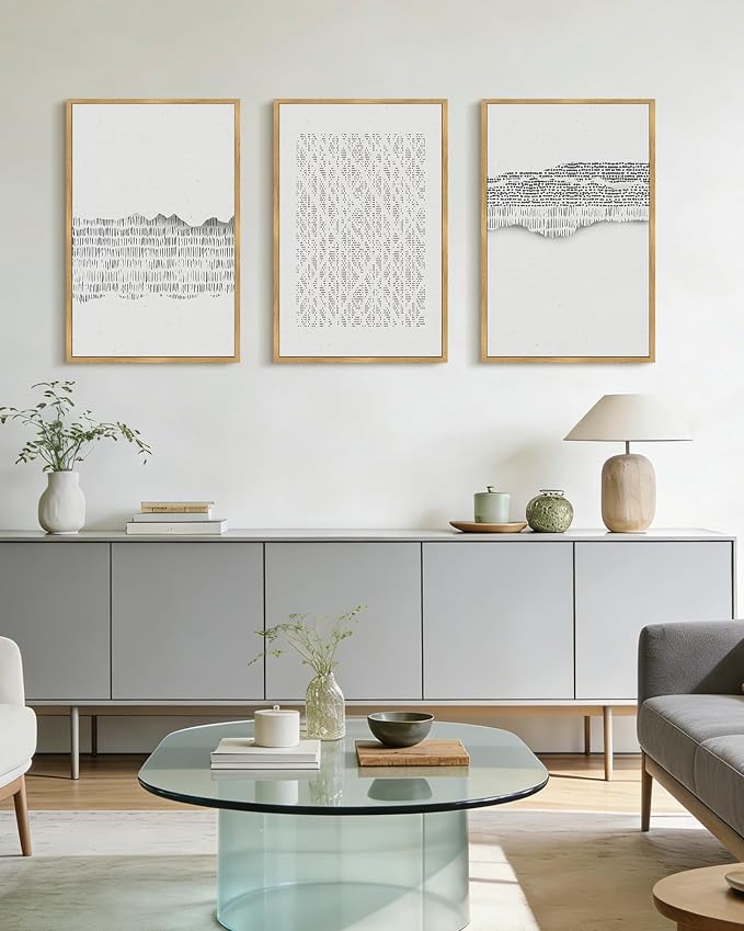 PHOPAGO Gray Abstract Framed Wall Art Large 16x24in Mid Century Minimalist Boho Wall Decor Modern Neutral Farmhouse Rustic Art Bedroom Living Room Decor - Natural Framed