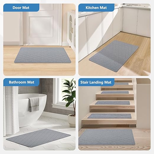 KOOTETA Non Slip Stair Treads Landing Rug for Wooden Steps Indoor, 20"X32" Landing Slip Resistant Stair Rugs for Kids and Dogs, Polyester Stair Landing Mat,Grey