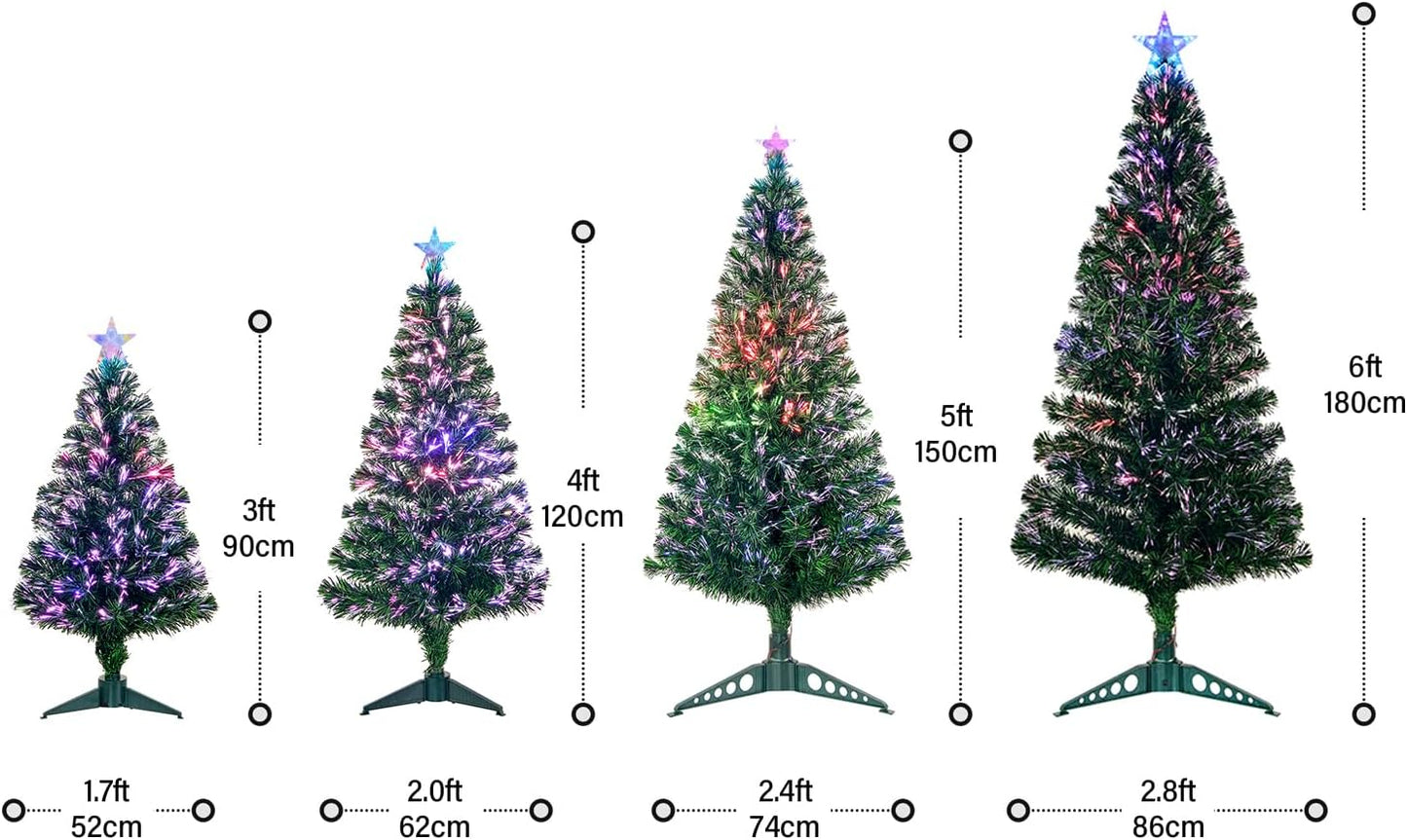 4FT Fiber Optic Green Christmas Tree Artificial Tree with Stand,Pre-lit Full Xmas Tree with Top Star Perfect for Indoor Holiday Decoration