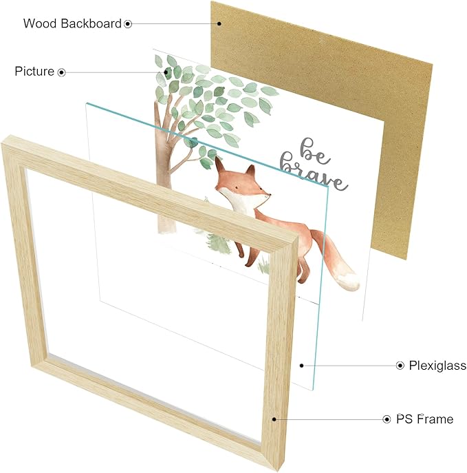 ArtbyHannah Framed Woodland Nursery Wall Decor, 4 Pack Gallery Wall Frame Set Forest Animal Safari Wall Art Prints for Baby Kids Playroom Room Decoration, Cute Artwork Frame 10x10 Inch