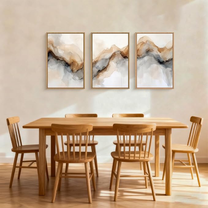 Abstract Neutral Framed Canvas Wall Art Set, Retro Watercolor Landscape Wall Decor, Modern Texture Art Prints, Minimalist Nature Wall Painting for Living Room, Bedroom, Office 16×24inches