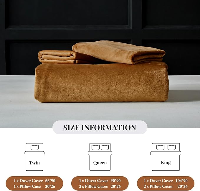 WARMDERN Camel Flannel Velvet Duvet Cover Queen Size Duvet Cover Bedding Sets, 3pcs Ultra Soft Luxury Textured Modern Crystal Velvet Duvet Covers with Zipper Closure(Camel, Queen)