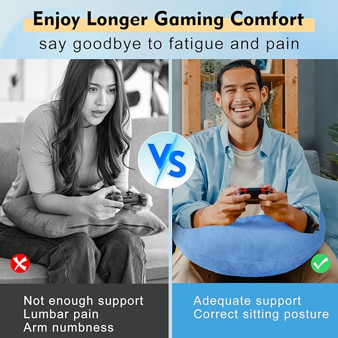 vamorry Gaming Pillow Arm Support Pillow for Bed & Sofa: Ergonomic U-Shaped Lap Pillow with Elbow Rest for Adults & Kids - Reduces Arm Pain & Fatigue During Gaming, Reading, Working & Crocheting