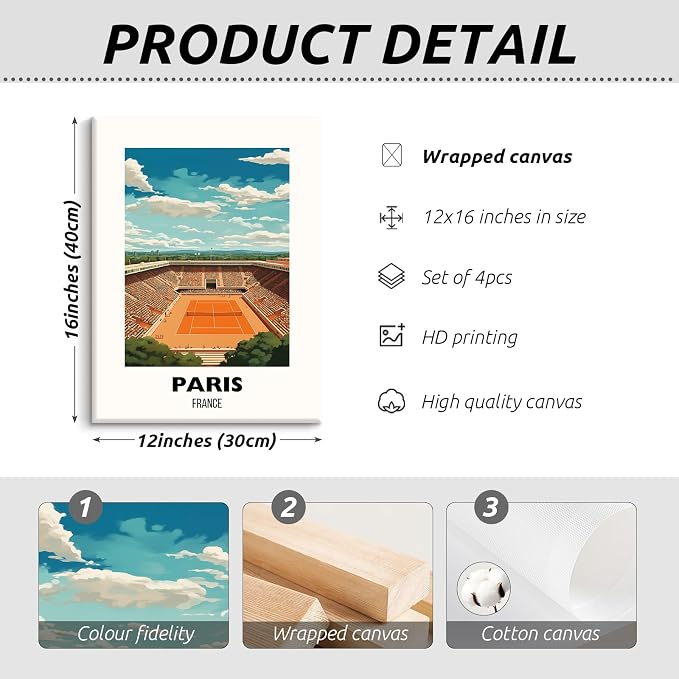 Grand Slam Wall Art Tennis Canvas Poster Sports Wall Decor Tennis Gym Prints Athlete Pictures Fashion Poster Grand Slam Club Artwork Center Painting for Living Room Bedroom 12x16 Inch Ready to Hang