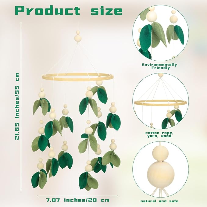 Wenqik Crib Mobile for Nursery Green Leaf Dragon Mobile Crib Forest Green Forest Shower Gift for and(Leaf)