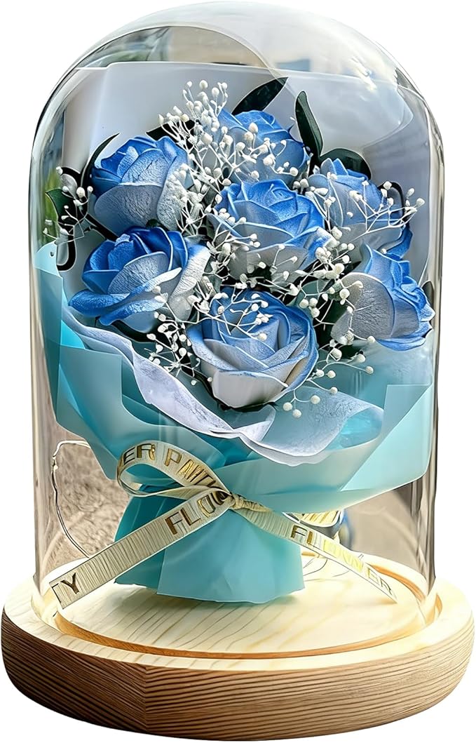 Mother's Day Gifts for Mom Rose Gifts for Her Birthday Gift for Women Glass Rose in Glass Dome Forever Eternal Ice Blue Roses with AnniversaryValentines Day Gifts for Daughter Mom Wife Girlfriend