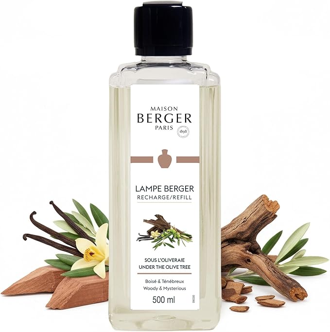 MAISON BERGER Under The Olive Tree Lampe Berger Refill, 500 ml (16.9 fl oz), 2-in-1 Catalytic System, Neutralizes Odors and Diffuses Fragrance, Jasmine, Oudh Wood, Cedarwood, Made in France