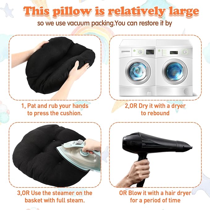 Fumete 8 Pcs 16 Inch Floor Cushions Pillow for Kids Bulk Classroom Round Flexible Seating Floor Cushions for Students Home Daycare School Reading Corner Yoga Meditation Picnic (Black)