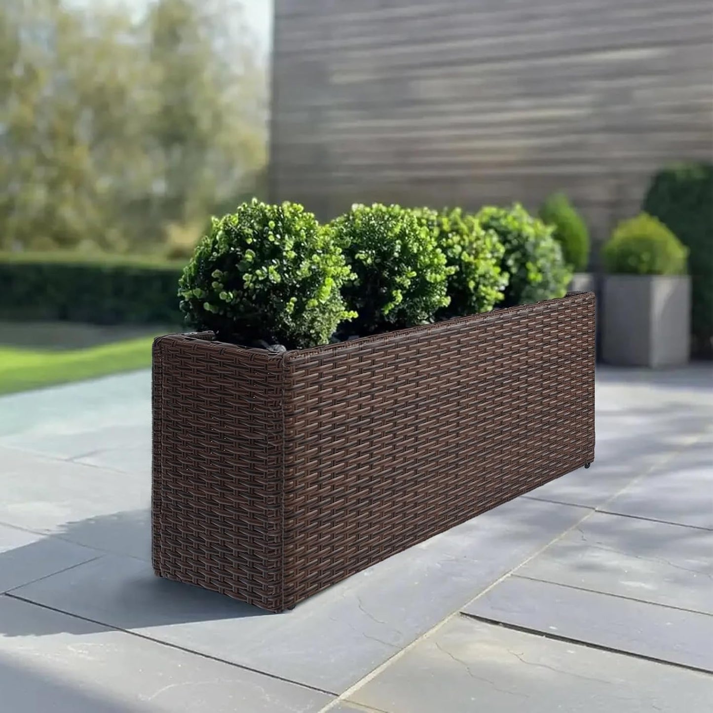 SUNNYPARK Set of 2 Large Rectangular Planter with Removable Liner, All-Weather PE Rattan Modern Planters Indoor Outdoor Flower Plant Pots Garden Box Patio Yard Front Porch Deck